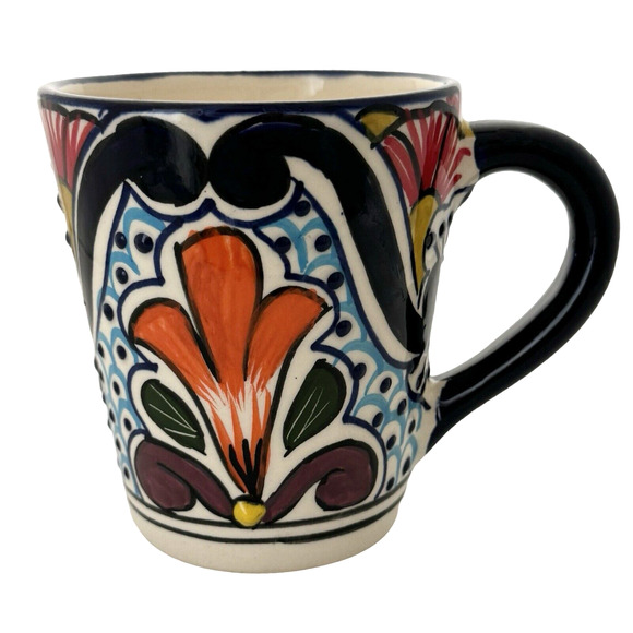 Mexican Pottery Mug‎ Colorful Coffee Tea Raised Features Signed Alba Mexico - Picture 1 of 7